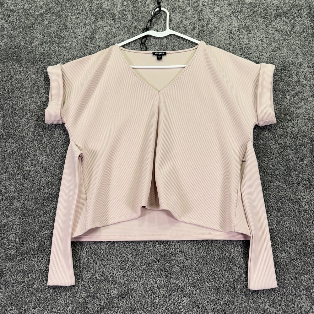 Express Blouse Womens XS Pink Ribbed Kimono Sleeve V Neck Stretch Casual Top